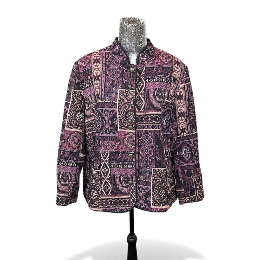Purple Tapestry Jacquard Whimsigoth Mandarin Collar Baroque Jacket XL‎ Artsy